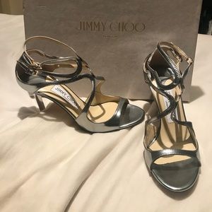 Jimmy Choo Lang 3 inch Pewter heels